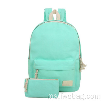 Reka Bentuk Fesyen Sederhana Custom Sesuaikan Beg Sekolah Logo Fungsi Promosi Backpack Kanvas Kanvas Kanvas dengan Kes Pensil